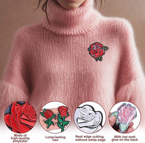 28 Pcs Rose Iron on Patches Flower Embroidery Patches Beautiful Embroidered Applique Sewing Patch for Hats Clothing T-Shirt Backpacks Jeans Jackets Decorations in Saudi Arabia
