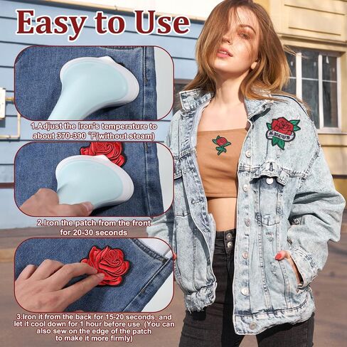 28 Pcs Rose Iron on Patches Flower Embroidery Patches Beautiful Embroidered Applique Sewing Patch for Hats Clothing T-Shirt Backpacks Jeans Jackets Decorations in Saudi Arabia