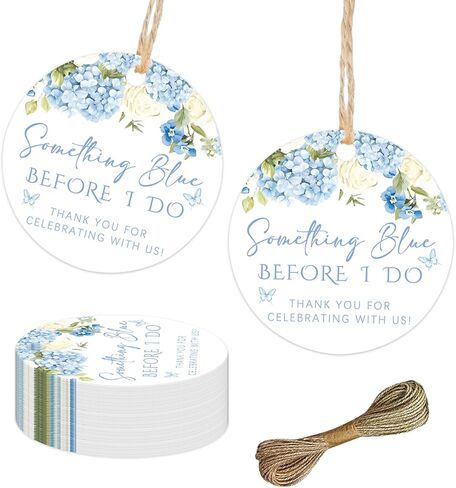 Something Blue Before I Do Bridal Shower Decorations, 50Pcs Dusty Blue Hydrangea Thank You Tags Round Floral Gift Tags with String for Women Wedding Engagement Bachelorette Party Supplies in Kuwait