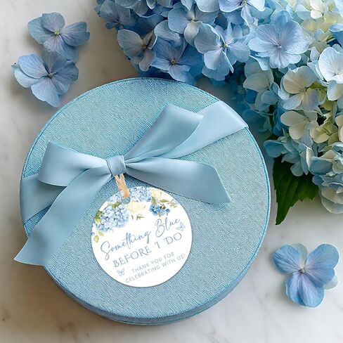 Something Blue Before I Do Bridal Shower Decorations, 50Pcs Dusty Blue Hydrangea Thank You Tags Round Floral Gift Tags with String for Women Wedding Engagement Bachelorette Party Supplies in Kuwait