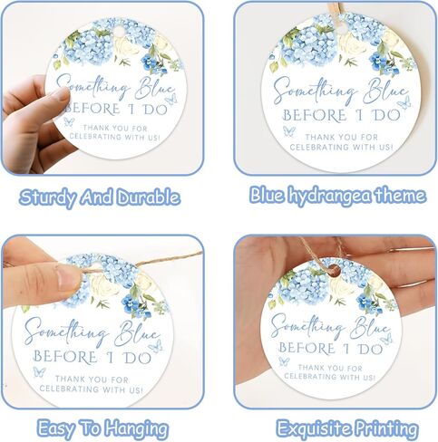 Something Blue Before I Do Bridal Shower Decorations, 50Pcs Dusty Blue Hydrangea Thank You Tags Round Floral Gift Tags with String for Women Wedding Engagement Bachelorette Party Supplies in Kuwait