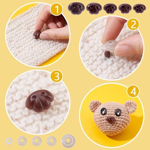 AHANDMAKER 60 PCS 5 Styles Craft Safety Noses, Brown Craft Nose with Spacer 13mm 15mm 15.5mm 18.5mm 21.5mm for Amigurumi Crochet Bears Puppet Stuffed Animals Doll Making in Saudi Arabia