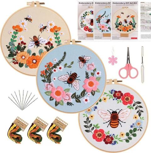 3 Pack Bees Flowers مجموعة تطريز للبالغين المبتدئين ، وتشمل تعليمات واضحة ، طوق للتطريز ، أنماط مختومة ، مؤشرات ترابط ملونة ، أدوات. in Saudi Arabia