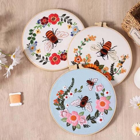 3 Pack Bees Flowers مجموعة تطريز للبالغين المبتدئين ، وتشمل تعليمات واضحة ، طوق للتطريز ، أنماط مختومة ، مؤشرات ترابط ملونة ، أدوات. in Saudi Arabia
