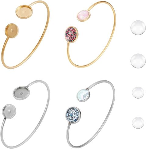 UNICRAFTALE 4Pcs 2 Colors Cabochon Cuff Bangle Setting 6.1cm Stainless Steel Bangle Makings with 2 Sizes 4Pcs Glass Cabochons Golden Open Blanks Bangle Bracelet Making 12mm & 10mm Tray in Saudi Arabia