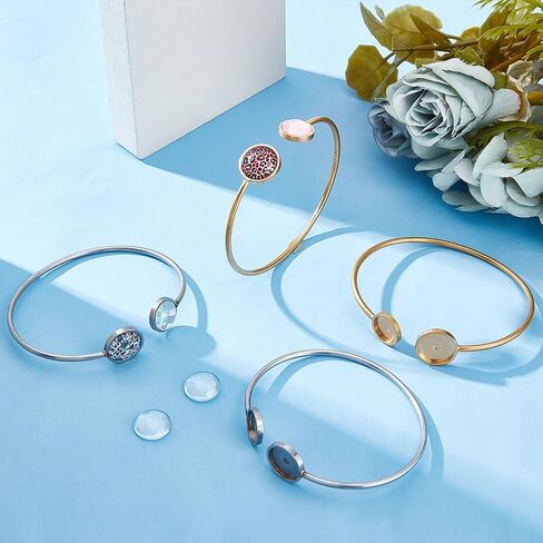 UNICRAFTALE 4Pcs 2 Colors Cabochon Cuff Bangle Setting 6.1cm Stainless Steel Bangle Makings with 2 Sizes 4Pcs Glass Cabochons Golden Open Blanks Bangle Bracelet Making 12mm & 10mm Tray in Saudi Arabia