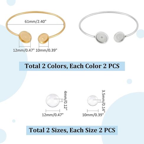 UNICRAFTALE 4Pcs 2 Colors Cabochon Cuff Bangle Setting 6.1cm Stainless Steel Bangle Makings with 2 Sizes 4Pcs Glass Cabochons Golden Open Blanks Bangle Bracelet Making 12mm & 10mm Tray in Saudi Arabia