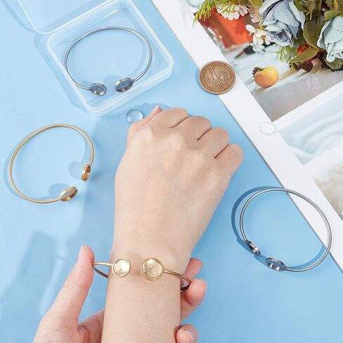 UNICRAFTALE 4Pcs 2 Colors Cabochon Cuff Bangle Setting 6.1cm Stainless Steel Bangle Makings with 2 Sizes 4Pcs Glass Cabochons Golden Open Blanks Bangle Bracelet Making 12mm & 10mm Tray in Saudi Arabia