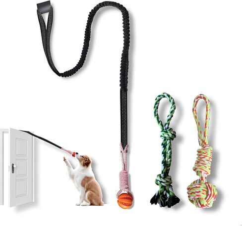 لعبة Bungee Dog التفاعلية: حزام مقوى ، مجموعة 3-في 1 مضغ (كرة حبل ، كرة مطاطية ، حبل مزدوج الحبل)-معلقة الأشجار الداخلية/الخارجية للكلاب الصغيرة ، شد الحبل ، اللعب المنفرد ، 3pcs in Kuwait