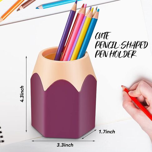 2 Pieces Pencil Shaped Pen Holders Pencil Storage Organizer Cute Desktop Pen Cup for Back to School Makeup Brush Container Cartoon Stationery Rack for Teacher Classroom Home Office(Pink, Purple) in Saudi Arabia