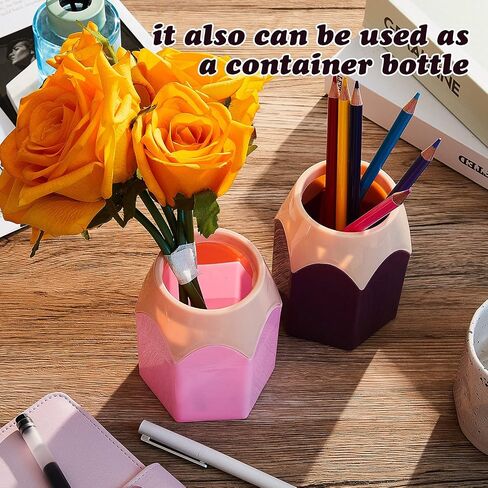 2 Pieces Pencil Shaped Pen Holders Pencil Storage Organizer Cute Desktop Pen Cup for Back to School Makeup Brush Container Cartoon Stationery Rack for Teacher Classroom Home Office(Pink, Purple) in Saudi Arabia