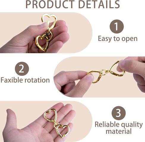 WTYONZEL 6SET دوارة المشبك ، شكل قلب مقطع سلسلة مفاتيح فتحة مزدوجة ، دوار زنبرك سفن لمشابك المجوهرات ، الحرف اليدوية ، صنع الحبل (الذهب) in Kuwait