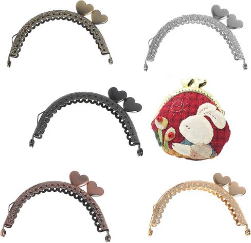 VEIREN 5 Pieces Metal Coin Purse Frames Classic Semicircular Antique Lace Embossed Heart Shape Head Kiss Clasp Lock for DIY Craft Making Clutch Bag Handle Handbag Wallet Sewing Hardware Accessories in Saudi Arabia