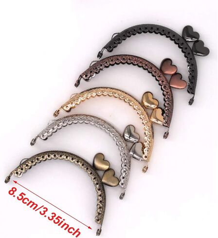 VEIREN 5 Pieces Metal Coin Purse Frames Classic Semicircular Antique Lace Embossed Heart Shape Head Kiss Clasp Lock for DIY Craft Making Clutch Bag Handle Handbag Wallet Sewing Hardware Accessories in Saudi Arabia