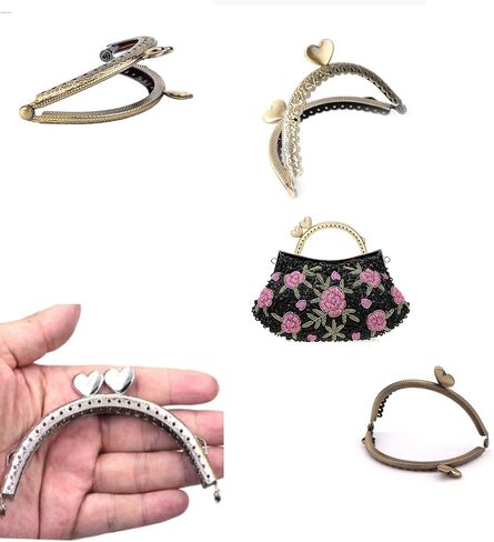VEIREN 5 Pieces Metal Coin Purse Frames Classic Semicircular Antique Lace Embossed Heart Shape Head Kiss Clasp Lock for DIY Craft Making Clutch Bag Handle Handbag Wallet Sewing Hardware Accessories in Saudi Arabia