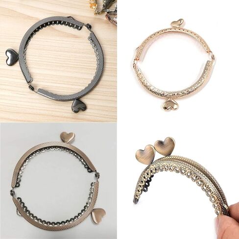 VEIREN 5 Pieces Metal Coin Purse Frames Classic Semicircular Antique Lace Embossed Heart Shape Head Kiss Clasp Lock for DIY Craft Making Clutch Bag Handle Handbag Wallet Sewing Hardware Accessories in Saudi Arabia