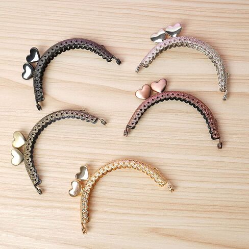 VEIREN 5 Pieces Metal Coin Purse Frames Classic Semicircular Antique Lace Embossed Heart Shape Head Kiss Clasp Lock for DIY Craft Making Clutch Bag Handle Handbag Wallet Sewing Hardware Accessories in Saudi Arabia