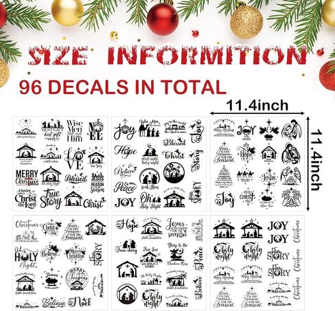 96Pcs Christmas Nativity Decals Stickers for Crafts Vinyl Christmas Word Stickers for Glass Jars Nativity Mason Jar Decals Sticker for Ornaments Ball Glass Cup Bottle Decor(love96) in Saudi Arabia