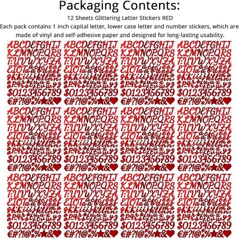 1248 قطعة ملصقات رقم حرف بريق ، 1 بوصة ملصق رمز أبجدية لبراقة للاصطدام لكتاب القصاصات ، بطاقات المعايدة DIY ، أحمر in Kuwait