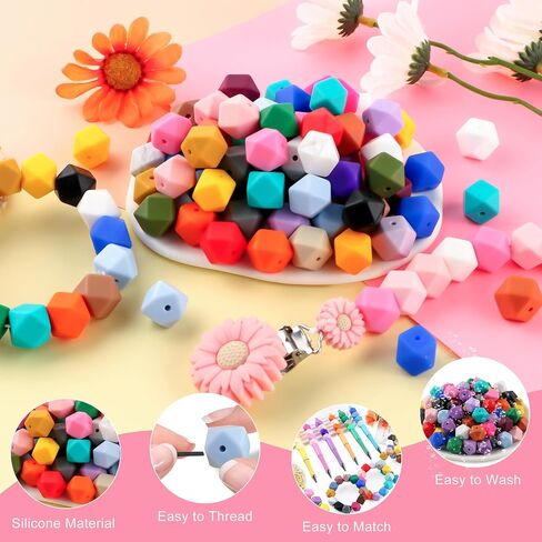 95pcs 14mm Hexagon Silicone Beads for Keychain Making Mix Color Bulk Polygon Silicone Beads for Pens and Bracelet Crafts(Multicolor) in Saudi Arabia