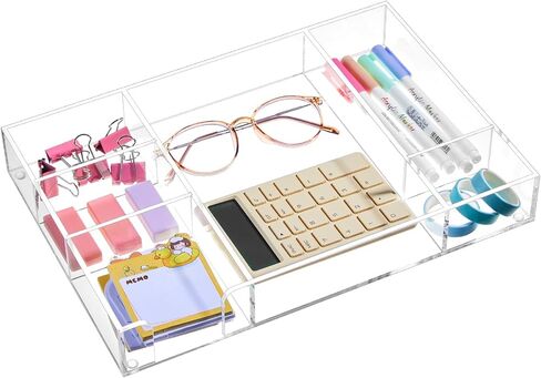 Acrylic Drawer Organizer Clear Desk Drawer Organizer Trays with Adjustable Compartments Desk Accessories for Office Stationery Makeup Silverware Bathroom(Adjustable) in Saudi Arabia