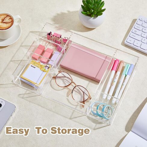 Acrylic Drawer Organizer Clear Desk Drawer Organizer Trays with Adjustable Compartments Desk Accessories for Office Stationery Makeup Silverware Bathroom(Adjustable) in Saudi Arabia