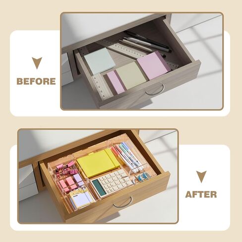 Acrylic Drawer Organizer Clear Desk Drawer Organizer Trays with Adjustable Compartments Desk Accessories for Office Stationery Makeup Silverware Bathroom(Adjustable) in Saudi Arabia