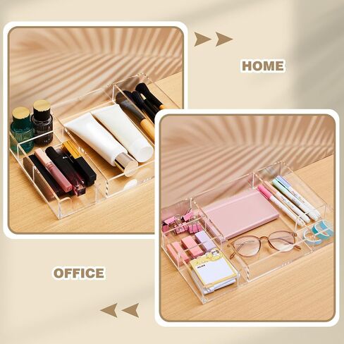 Acrylic Drawer Organizer Clear Desk Drawer Organizer Trays with Adjustable Compartments Desk Accessories for Office Stationery Makeup Silverware Bathroom(Adjustable) in Saudi Arabia