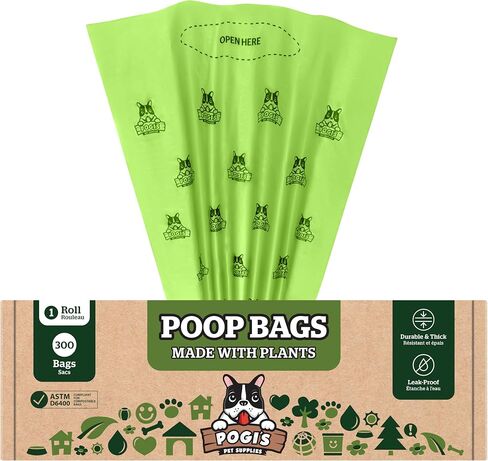 Pogi's Compostable Poop Bags for Home & Yard – Leak-Proof, Extra-Large, Made with Plants (Single Roll, 300-Count) in Saudi Arabia