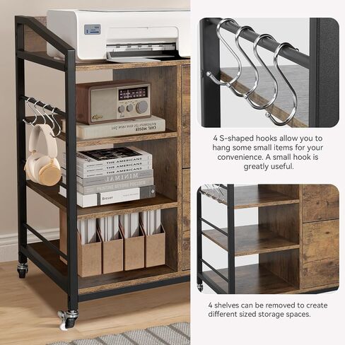 ELECWISH Lateral File Cabinet with 2 Drawer, 44" Rolling Wood File Cabinet with Lock for Letter/A4 File, 6 Storage Shelves with Power Strip, Rustic Brown in Saudi Arabia