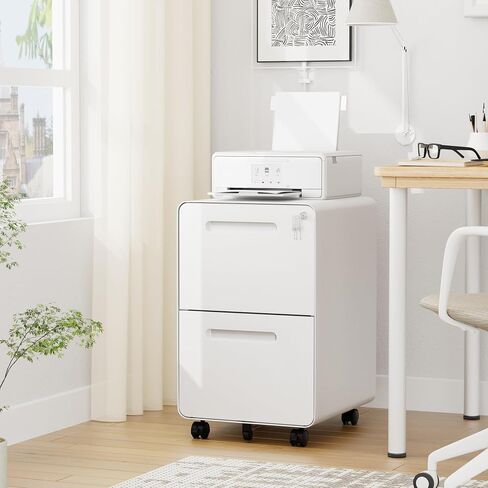 3 Drawers Slim File Cabinet, Mobile Filing Cabinet with Lock, Steel, Fully Assembled Except Casters, for Home Office, for A4, Letter, Legal File Folders, White in Saudi Arabia