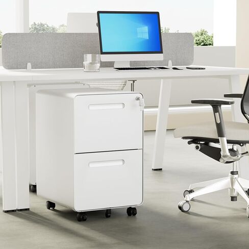 3 Drawers Slim File Cabinet, Mobile Filing Cabinet with Lock, Steel, Fully Assembled Except Casters, for Home Office, for A4, Letter, Legal File Folders, White in Saudi Arabia