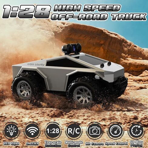 RC Cars with Camera Remote Control Truck with 720P HD FPV Camera, All-Terrain Remote Control Car with Body Light Rechargeable Battery, 1:28 RC Car Vehicle Toy Gifts for Adults Kids Boys Girls in Saudi Arabia
