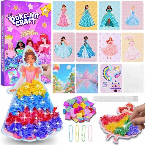 QLKYTALA Poke Poke Art Kits for Girls - Arts and Crafts for Kids 4-8 - 4 5 6 7 8 Year Old Girl Birthday Gifts - Princess Dress-Up DIY Creative Activity Toys in Kuwait