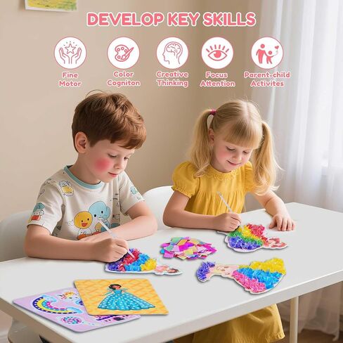 QLKYTALA Poke Poke Art Kits for Girls - Arts and Crafts for Kids 4-8 - 4 5 6 7 8 Year Old Girl Birthday Gifts - Princess Dress-Up DIY Creative Activity Toys in Kuwait