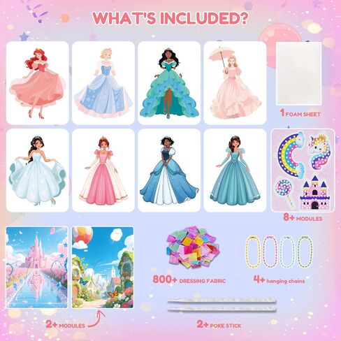 QLKYTALA Poke Poke Art Kits for Girls - Arts and Crafts for Kids 4-8 - 4 5 6 7 8 Year Old Girl Birthday Gifts - Princess Dress-Up DIY Creative Activity Toys in Kuwait