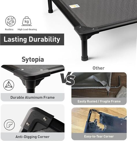 Sytopia 47'' Outdoor Elevated Dog Bed for Extra Large Dogs, Chew-Proof Pet Camping Raised Cot with Breathable Mesh - Durable Frame, Cooling Hammock Bed, Non-Slip Feet, Waterproof, Easy Clean in Kuwait