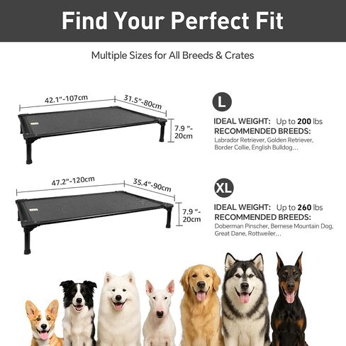 Sytopia 47'' Outdoor Elevated Dog Bed for Extra Large Dogs, Chew-Proof Pet Camping Raised Cot with Breathable Mesh - Durable Frame, Cooling Hammock Bed, Non-Slip Feet, Waterproof, Easy Clean in Kuwait