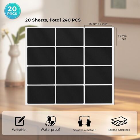 240 PCS Color Coding Labels 3 × 2 Inches Vinyl Black Rectangle Stickers Self Adhesive Waterproof Decal for Name Tags Address Moving Office in Saudi Arabia