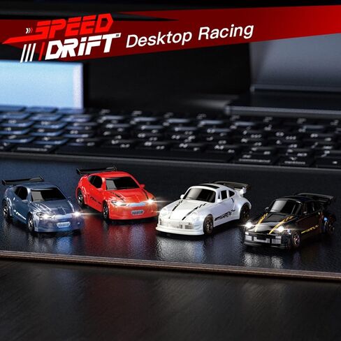 Desktop Drift Car, 1/64 Scale Mini RC Drift Car with LED Lights, Remote Control Vehicle with Electronic Locator, 4WD Mini RC Drift Cars for Race, Children's Gifts and Toys (KF20 Black) in Saudi Arabia