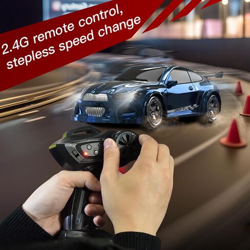 Desktop Drift Car, 1/64 Scale Mini RC Drift Car with LED Lights, Remote Control Vehicle with Electronic Locator, 4WD Mini RC Drift Cars for Race, Children's Gifts and Toys (KF20 Black) in Saudi Arabia