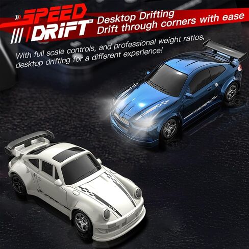 Desktop Drift Car, 1/64 Scale Mini RC Drift Car with LED Lights, Remote Control Vehicle with Electronic Locator, 4WD Mini RC Drift Cars for Race, Children's Gifts and Toys (KF20 Black) in Saudi Arabia