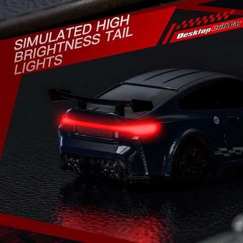 Desktop Drift Car, 1/64 Scale Mini RC Drift Car with LED Lights, Remote Control Vehicle with Electronic Locator, 4WD Mini RC Drift Cars for Race, Children's Gifts and Toys (KF20 Black) in Saudi Arabia