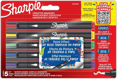 Sharpie Creative Marker Acrylic Paint Pens | Water-Based Paint Markers | No-Bleed Ink Writes on Most Surfaces | Bullet Tip | School & Revision Supplies | Assorted Colours | 5 Count in Saudi Arabia