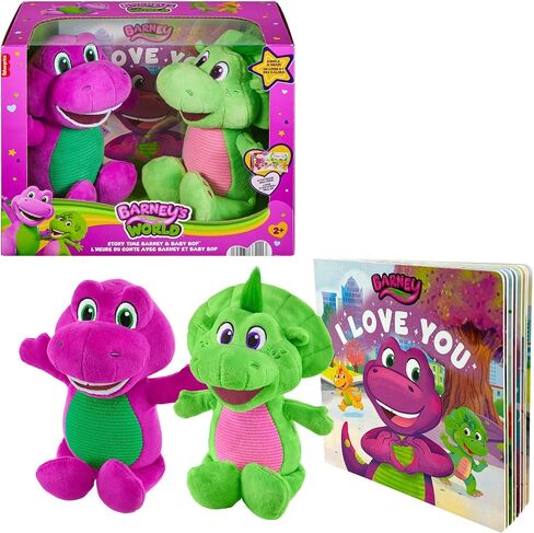 Fisher-Price Barney’s World Toddler Toys, 9 inch Barney & Baby Bop plushes with Story Book for Cuddling up at Reading time, Kids Ages 2+ Years in Saudi Arabia