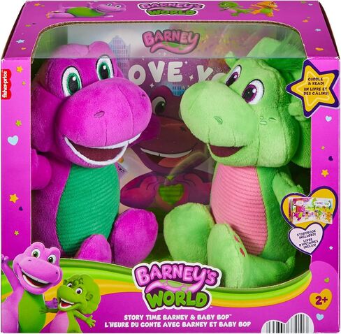 Fisher-Price Barney’s World Toddler Toys, 9 inch Barney & Baby Bop plushes with Story Book for Cuddling up at Reading time, Kids Ages 2+ Years in Saudi Arabia