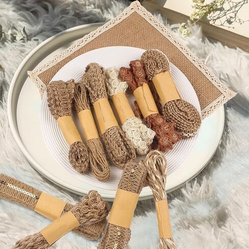 9 Rolls Natural Burlap Lace Ribbon Trim,18 Meters Jute Craft Ribbon for DIY Sewing,Rustic Wedding Decorations,Gift Wrapping&Party Supplies in Kuwait