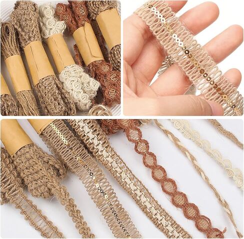 9 Rolls Natural Burlap Lace Ribbon Trim,18 Meters Jute Craft Ribbon for DIY Sewing,Rustic Wedding Decorations,Gift Wrapping&Party Supplies in Kuwait