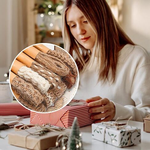 9 Rolls Natural Burlap Lace Ribbon Trim,18 Meters Jute Craft Ribbon for DIY Sewing,Rustic Wedding Decorations,Gift Wrapping&Party Supplies in Kuwait