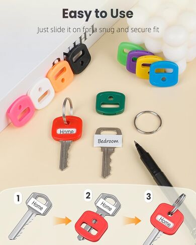 Uniclife 10 Pcs Key Covers Caps, 1" Key Identifiers with Labels, Soft Stretchy Key Covers for House Key, Cute Key Head Protectors for Standard Keys (Not for Odd-Shaped Keys), 10 Colors in Saudi Arabia